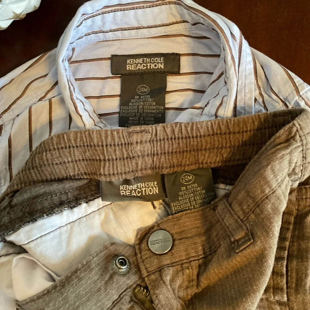 Kenneth Cole Outfit Pin Stipe Shirt & Khaki Pants Size 24 Month